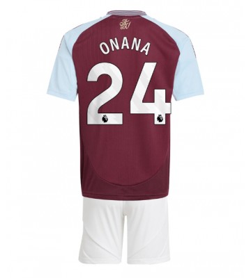 Aston Villa Amadou Onana #24 Primera Equipación Niños 2024-25 Manga Corta (+ Pantalones cortos)